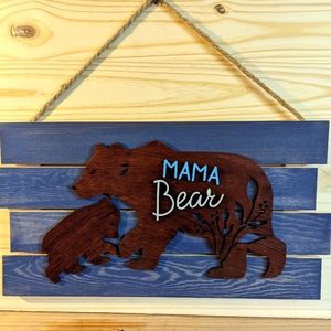 Wooden Layered Mama Bear with Cub Wall Decor